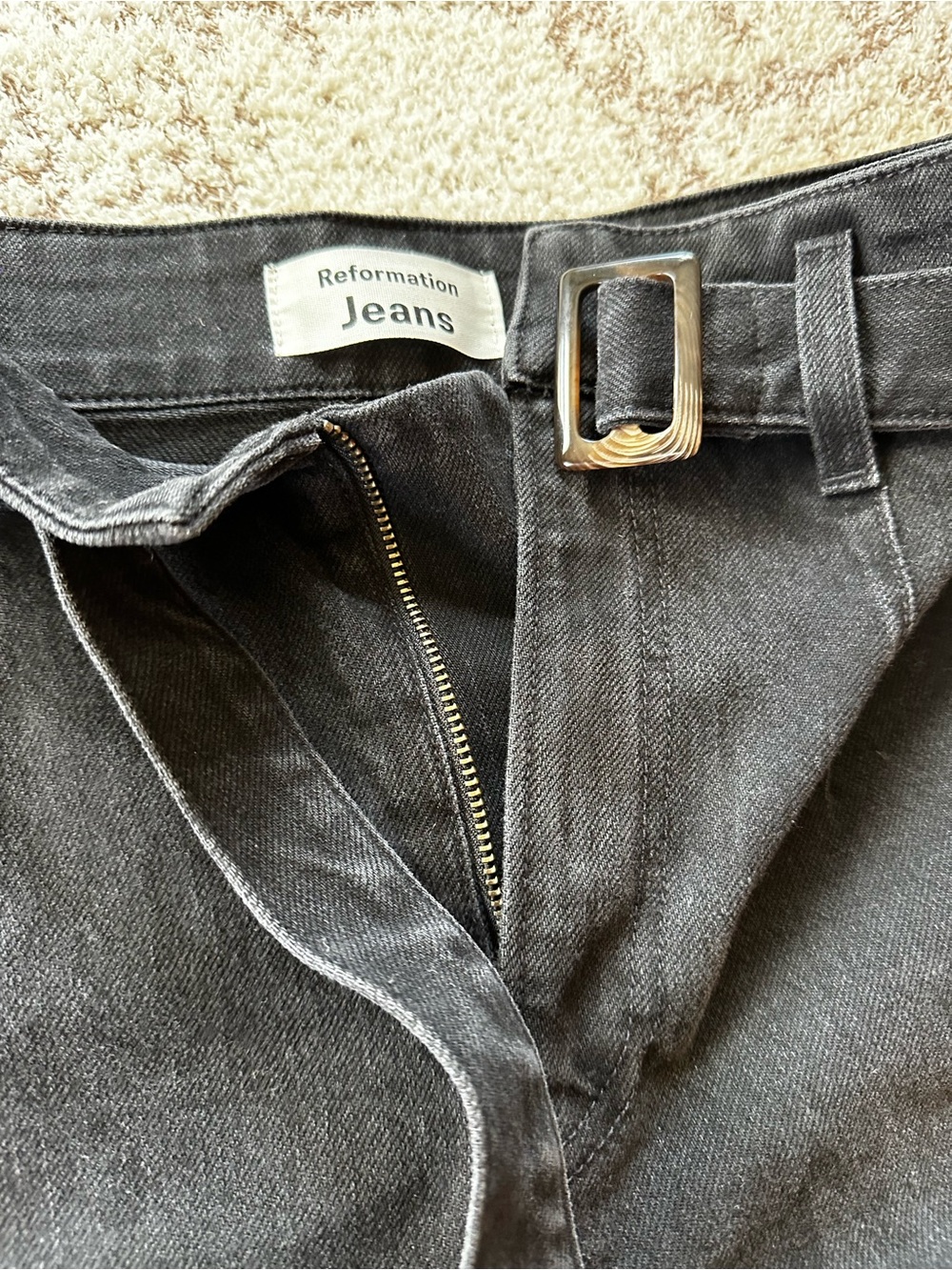 Reformation Jeans Black High Rise Belted Skinny Jeans Like New 26